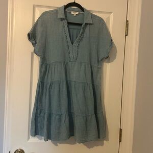 Umgee Light Teal Blue Tiered Mini Dress